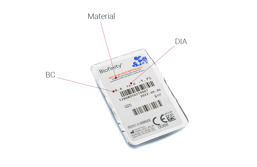 Parametri kontaktnih leč na pretisnem omotu