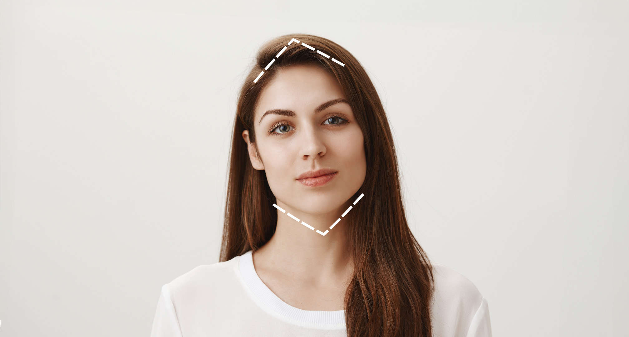 pikčast obris diamanta okoli obraza za ponazoritev oblike obraza