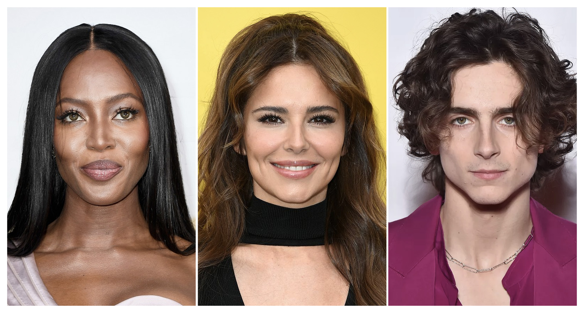 kolaž Naomi Campbell, Cheryl Cole, Timothée Chalamet