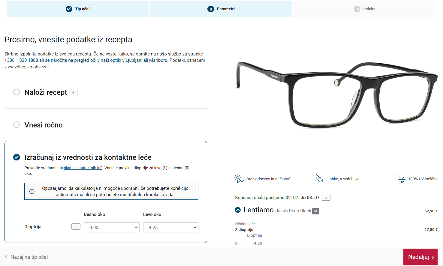 posnetek zaslona kalkulatorja za pretvorbo recepta ob blagajni