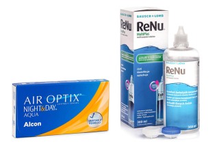 Air Optix Night & Day Aqua (6 leč) + ReNu MultiPlus 360 ml s posodico